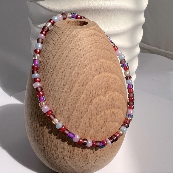 STRETCH Beaded Anklet Purple Red Pink Size 9 - Picture 3 of 15